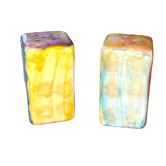 Damian Ford Multi Colored Pottery Salt & Pepper Shakers EUC‎ - Picture 5 of 9